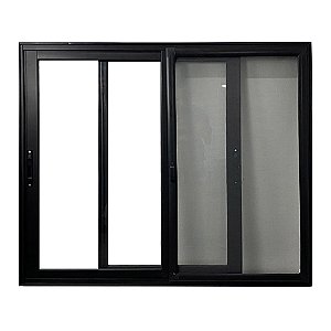 Janela Vitro 2 Folhas Móveis Com Tela Mosquiteira Alum. Preto Linha 25