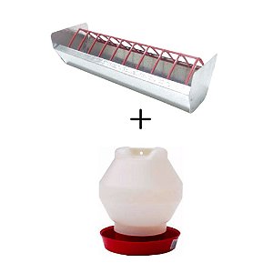 Kit 1 unidade Comedouro Calha 30cm + 1 unidade Bebedouro 2 Litros