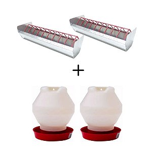 Kit 2 unidades Comedouro Calha 30cm + 2 unidades Bebedouro 2 Litros