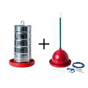 Kit Comedouro Tubular 10kg Galvanizado + Bebedouro pendular