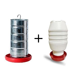 Kit Comedouro Tubular 10kg + Bebedouro Aves 5 Litros