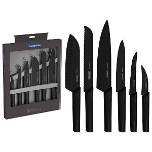 Jogo De Facas Gourmet Nygma Pretas Inox 6 Peças Tramontina