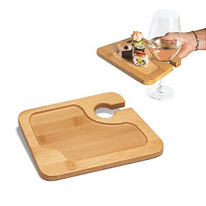 Tabua Prato em bambu com suporte para copo.