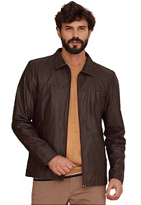 Jaqueta de Couro Legítimo Marrom Masculina