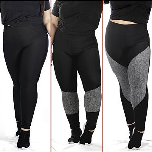 3x Calças PlusSize Lisa, Mescla e Estampado