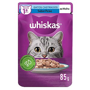 Ração Úmida Whiskas Sachê Peixe ao Molho Gatos Adultos Castrados 85 g