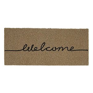Tapete de Entrada Capacho Vinil Welcome 30cm x 70cm Bege - Kapazi