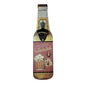 Placa Decorativa com Abridor de Garrafa Hand Crafted Beer 11x40cm