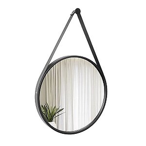 Espelho Decorativo Adnet Preto com Alça Preta 50cm de Diâmetro