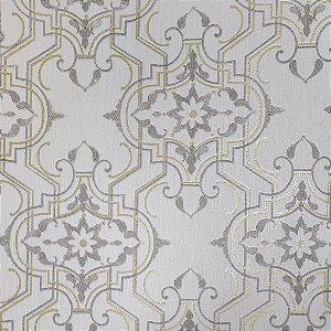 Papel de Parede Arabesco Cinza Claro com Dourado - Coleção Grace 4 Kantai