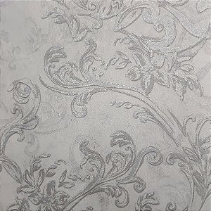 Papel de Parede Arabesco Cinza Claro com Brilho - Coleção Grace 4 Kantai