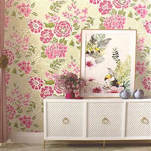 Papel de Parede Floral Rosa e Bege Claro - Coleção Grace 4 Kantai