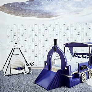 Papel de Parede Infantil Bichinhos Cinza e Azul - Coleção Yoyo 2 Kantai