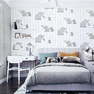 Papel de Parede Infantil Elefantinho Cinza - Coleção Yoyo 2 Kantai