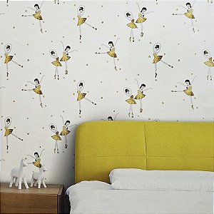 Papel de Parede Infantil Bailarinas em Amarelo - Coleção Yoyo 2 Kantai
