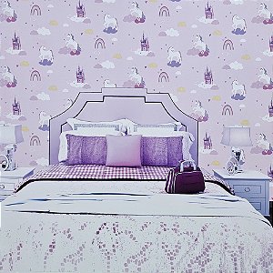 Papel de Parede Infantil Unicórnio Lilás - Coleção Yoyo 2 Kantai
