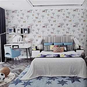 Papel de Parede Infantil Bichos da Selva Tons de Cinza - Coleção Yoyo 2 Kantai