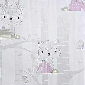 Papel de Parede Infantil Bichinhos Cinza e Rosa - Coleção Yoyo 2 Kantai
