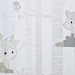 Papel de Parede Infantil Bichinhos Bege e Cinza - Coleção Yoyo 2 Kantai