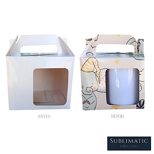 Caixa Resinada para Canecas com Visor Tradicional e Alça 40Unidades