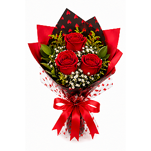Buquê com 3 Rosas Vermelhas