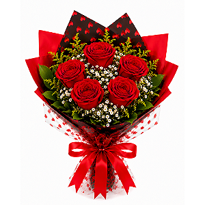 Buquê com 5 Rosas Vermelhas