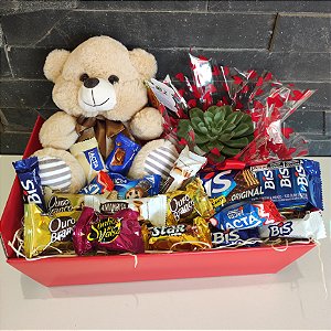 Kit Presente com Coração, Suculenta e Bombons – Cesta Amorosa