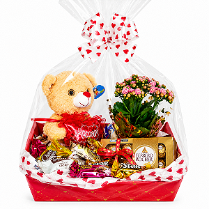 Cesta de Chocolates com Ferrero e Kalanchoe