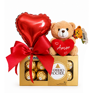 Ferrero Rocher + Balão Coração + Ursinho