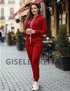 Conjunto De Moletom Flanelado Com Ziper e Capuz