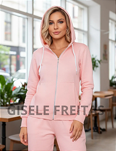 Blusa De Moletom Flanelada Com Zíper e Capuz