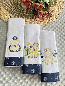Kit Cueiro 3 Peças Bordado 100% Algodão Antialérgico – Tamanho 80x80cm