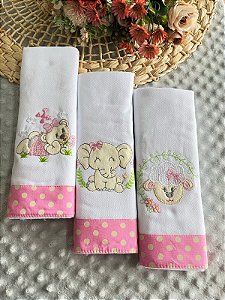 Kit Cueiro 3 Peças Bordado 100% Algodão Antialérgico – Tamanho 80x80cm Feminino