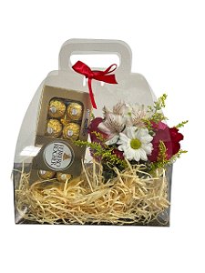 GlassBloom  Cesta de Flores e Chocolates Ferrero Rocher