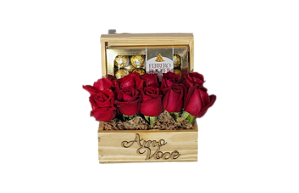 Bau de Rosas Vermelhas com Ferrero Rocher