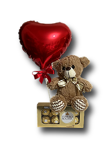 Doce Sentimento - Urso de Pelúcia com Chocolate Ferrero Rocher e Balão