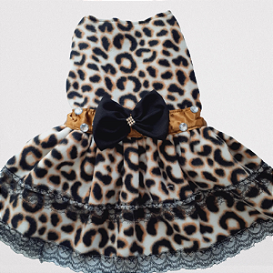 Vestido Pet de Inverno Oncinha Soft – Roupa Quentinha para Cachorro e Gato com Fecho Ajustável