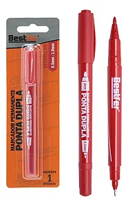 MARCADOR PERMANENTE PONTA DUPLA 0,5MM/1MM - VERMELHO - BFH3046