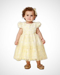 Vestido de Florzinhas de Puff Amarelo Cattai