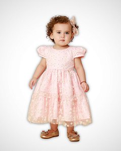Vestido de Florzinhas de Puff Rosa Cattai