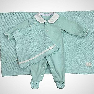 Saída Maternidade 3 peças Valentina Verde Bebê
