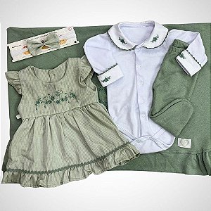 Saída Maternidade 5 peças Mariah Verde Folha