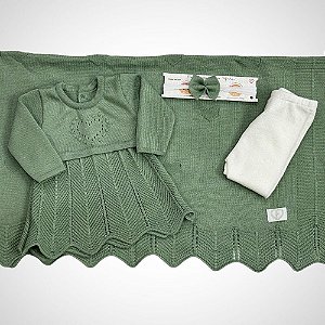 Saída Maternidade 4 peças Carmem Verde Folha