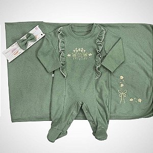 Saída Maternidade 3 peças Camile Verde Folha