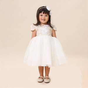 VESTIDO COM BORDADO E STRASS OFF WHITE