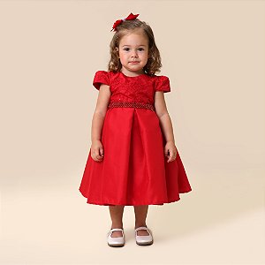 VESTIDO LISO COM BORDADO DE LANTEJOULA VERMELHO