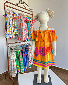 Vestido Alice barrado laranja