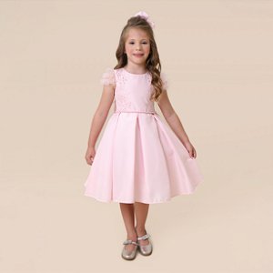 VESTIDO LISO COM MANGAS DE FRU FRU ROSA