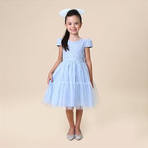 Vestido bordado com cinto trabalhado azul