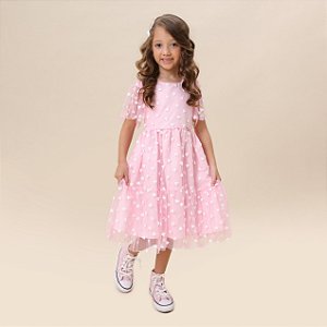 Vestido tule de coração de glitter rosa